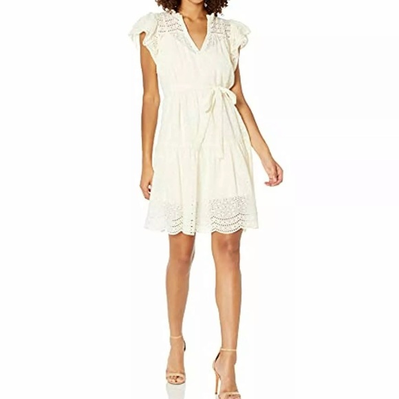 BCBGMaxAzria Eyelet Dress Cream Size L - Picture 1 of 12